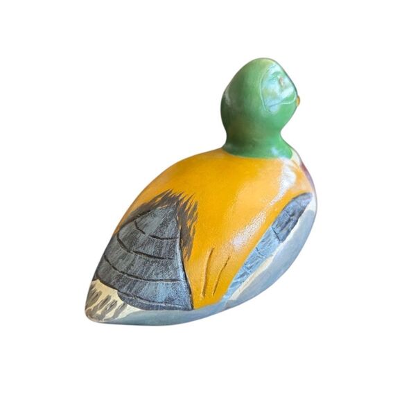 Hand Painted Carved Wooden Mallard Duck Mini 5" Figurine Green 90s Cabin Decor - Picture 5 of 9